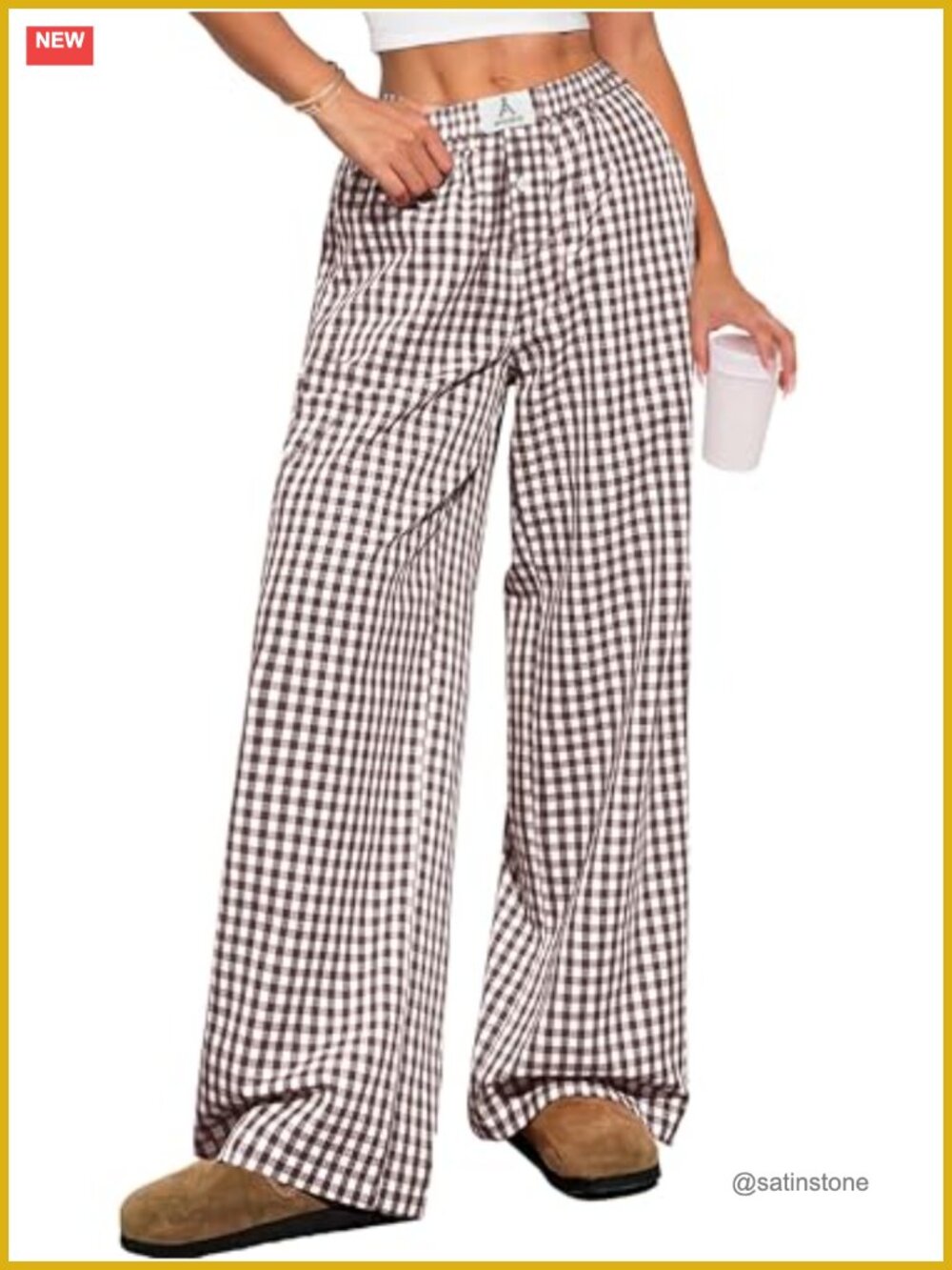 Womens Gingham Striped Boxer Pants Sleep Lounge Bottoms Pockets Elastic Waist